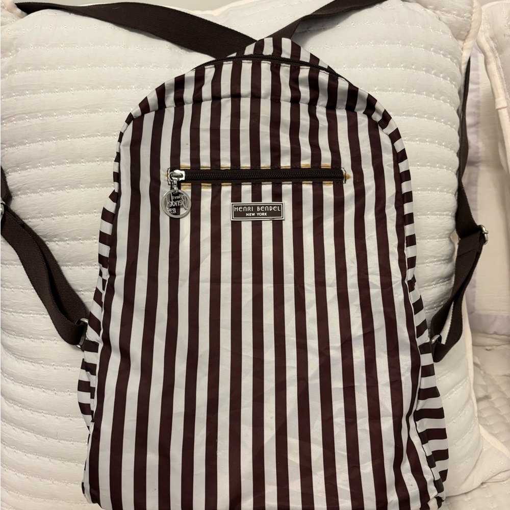 Henri Bendel Brown and White Striped Backpack